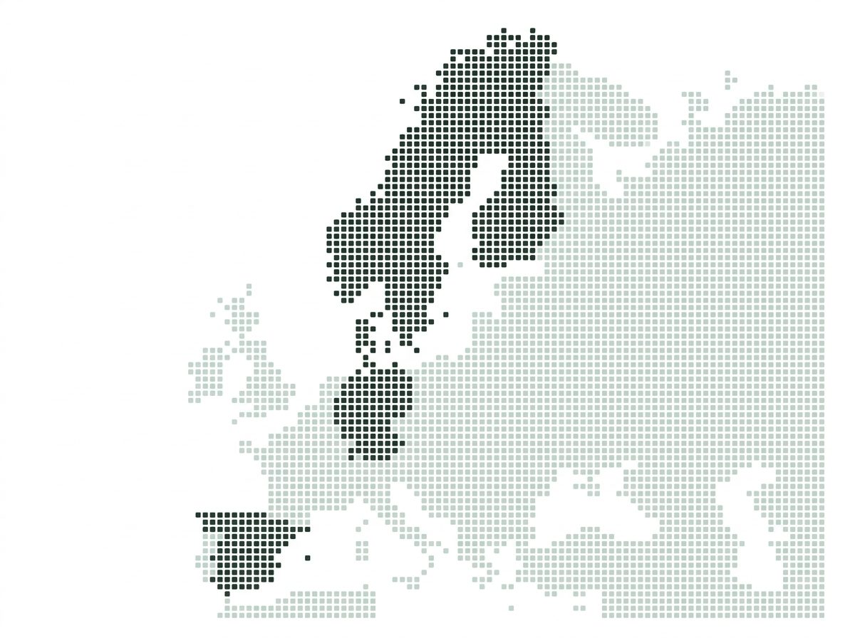 A pixelated map of Europe