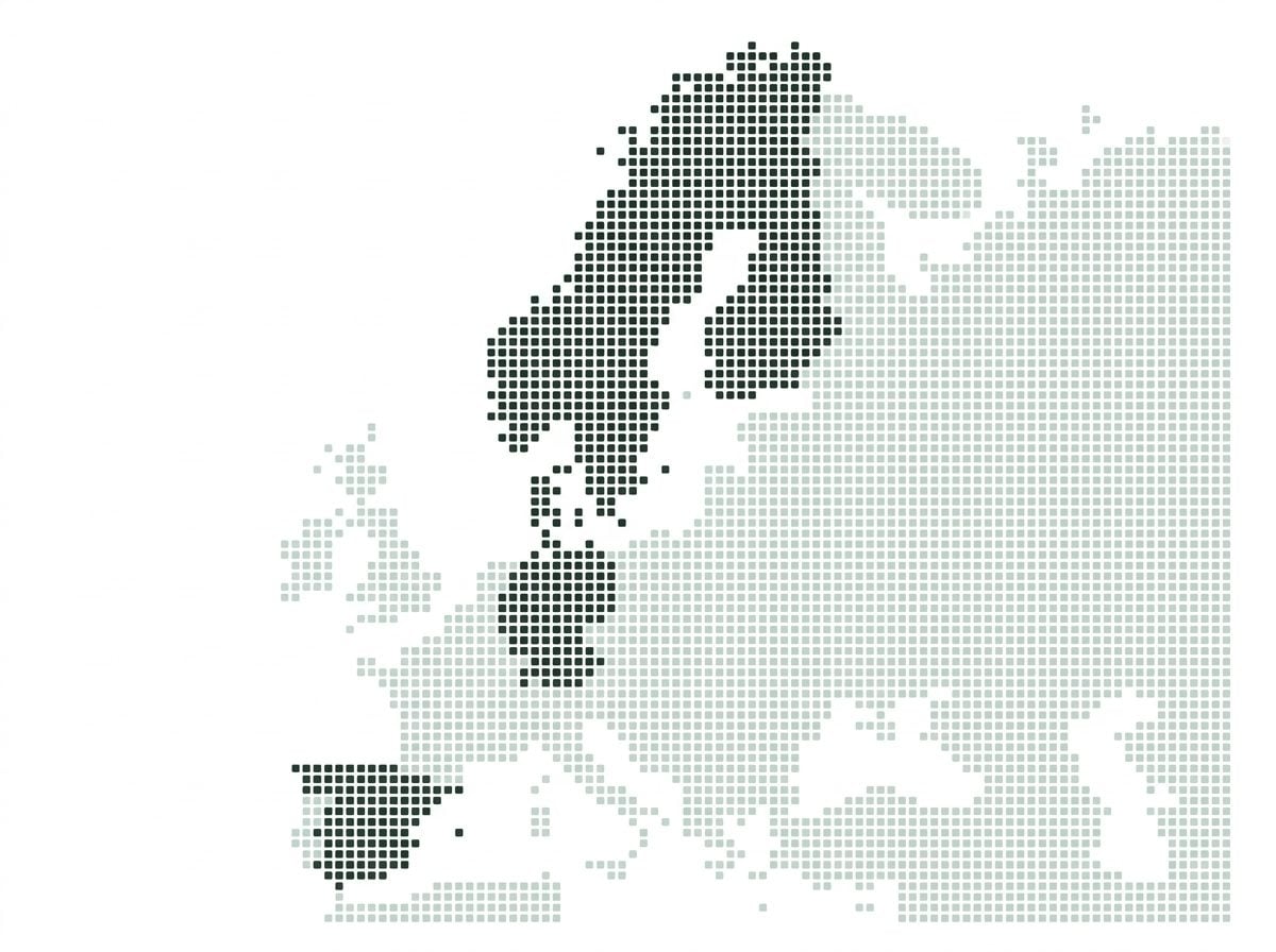 A pixelated map of Europe
